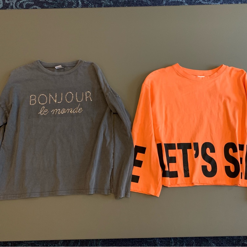 2 Zara Girls bedazzled 100% Cotton Long Sleeve Tees Tops size 13/14